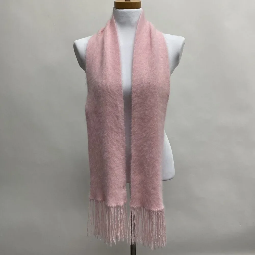 Angora Rabbit Hair Blend Scarf Pink‎ Fringe
